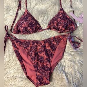 Pink Paisley Tie-Side Bikini Set